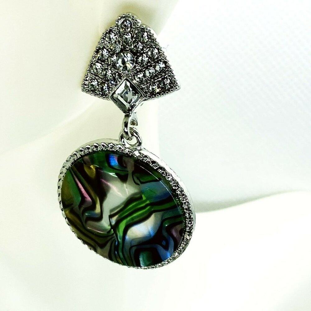 Silver-Tone Crystal Abalone Colored Dangle Earring